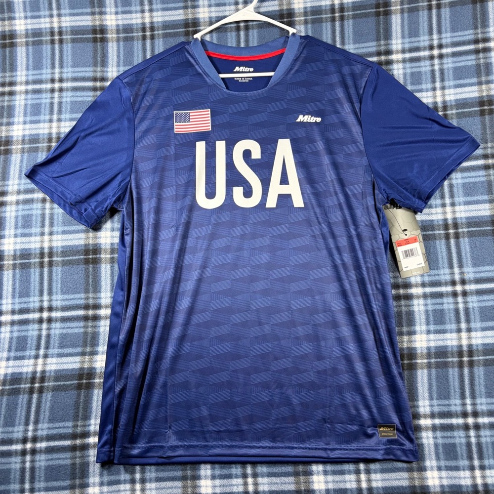 Mitre USA Soccer Jersey Mens Large Navy Blue Short Sleeve Shirt World Cup